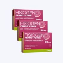 Kit 3 Fisiogen Ferro Forte Suplemento Vitamina C 30 cápsulas
