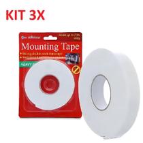 Kit 3 fita dupla face adesiva espuma alta aderencia 3 metros x 18mm para fixacao de parede quadros e acessorios papelari