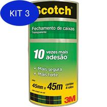 Kit 3 Fita PVC 45x45m Transparente Scotch 3M 4 Rolos