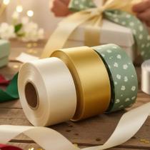 Kit 3 Fitas 32mmx10m Fracionadas Dourado Marfim Floral Laço - Mais vendido - Lindo Kit 3 Fitas 32mmx10m Fracionadas Dourado Marfim Floral Laço - Mais vendido - Lindo