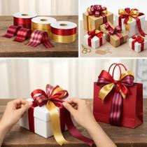 Kit 3 Fitas 32mmx10m Fracionadas Vermelho Dourado Borgonha - Mais vendido - Lindo Kit 3 Fitas 32mmx10m Fracionadas Vermelho Dourado Borgonha - Mais vendido - Lindo