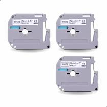 Kit 3 Fitas para Rotulador MK231 12mm x 8m Reposição Impressão Branco com Escrita Preta Kit 3 Fitas para Rotulador MK231 12mm x 8m Reposição Impressão Branco com Escrita Preta