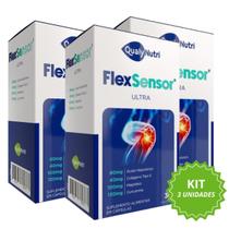 Kit 3 Flex Sensor Ultra QualyNutri 30 Cápsulas com Ácido Hialurônico Colágeno Tipo II não Desnaturado e Magnésio Dimalato Suporte Nutricional Combo