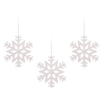 Kit 3 Flocos De Neve Com Glitter Pendente Árvore De Natal