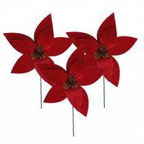 Kit 3 Flor Pick Árvore de Natal Bico de Papagaio Vermelho Luxuoso Rústico Pinhas 28cm Kit 3 Flor Pick Árvore de Natal Bico de Papagaio Vermelho Luxuoso Rústico Pinhas 28cm