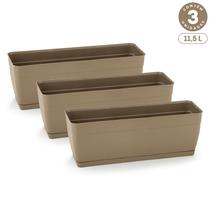 Kit 3 Floreiras com Prato Anti-Dengue 11,5L Jardineiras Vasos Plasticos Retangulares Diversas Cores