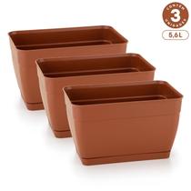 Kit 3 Floreiras com Prato Anti-Dengue 5,6L Jardineiras Vasos Plásticos Retangulares Diversas Cores Kit 3 Floreiras com Prato Anti-Dengue 5,6L Jardineiras Vasos Plásticos Retangulares Diversas Cores