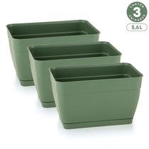 Kit 3 Floreiras com Prato Anti-Dengue 5,6L Jardineiras Vasos Plásticos Retangulares Diversas Cores