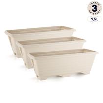Kit 3 Floreiras Jardineiras Vasos Plásticos Retangulares Grandes 9,5L Diversas Cores
