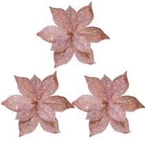 Kit 3 Flores Bico de Papagaio Pick Natalino Glitter e Lantejoulas Rosê Luxo 30cm Kit 3 Flores Bico de Papagaio Pick Natalino Glitter e Lantejoulas Rosê Luxo 30cm