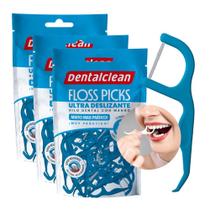 Kit 3 Flosser Fio Dental Individual Forquilha com Haste Resistente 90un Sabor Menta Dentalclean