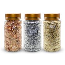 Kit 3 Folhas de Ouro Dourado Prata Bronze Decoração Encapsulamento de Unha