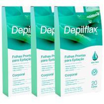 Kit 3 Folhas Prontas Corporais Depilação Cera Depilflax Aloe Vera 60UN