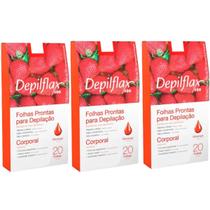 Kit 3 Folhas Prontas Corporais Depilação Cera Depilflax Morango 60 Unid. Kit 3 Folhas Prontas Corporais Depilação Cera Depilflax Morango 60 Unid.