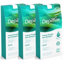 Kit 3 Folhas Prontas Facial Depilação Cera Depilflax Aloe Vera 72un