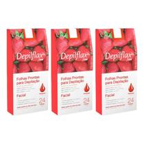 kit 3 Folhas Prontas Facial Depilação Cera Depilflax Morango 72 Unid. kit 3 Folhas Prontas Facial Depilação Cera Depilflax Morango 72 Unid.
