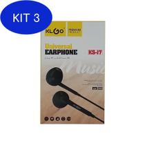 Kit 3 Fone De Ouvido Klgo Universal Ks-17 Preto