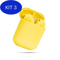 Kit 3 Fone De Ouvido Wireless Bluetooth Ol 12 Amarelo