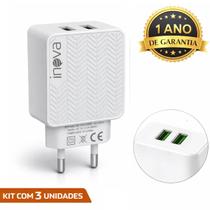 Kit 3 Fonte Carregador Celular 3.1a Carga Rápida 2 Usb Inova