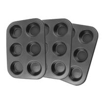 Kit 3 Forma Assadeira Cupcake Bolinhos 6 Cavidades Bolo Antiaderente Pão Queijo Mel Forminhas Empada