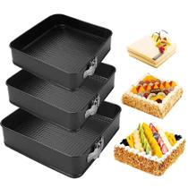 Kit 3 forma bolo torta fundo removivel assadeira quadrada antiaderente multiuso confeitaria boleira profissional - Yeet