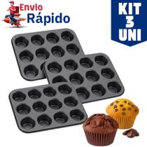 Kit 3 Forma Cupcake Pão de queijo Bolinho Empada em teflon antiaderente 12 cavidades Grande