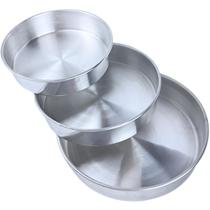 Kit 3 Forma De Bolo Redonda Assadeira 25x6 27x6 30x6,8 de Alumínio Fundo Fixo