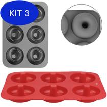 Kit 3 Forma De Silicone Para Donuts Com 6 Cavidades 26X18X3,5Cm