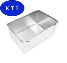 Kit 3 Forma Retangular Bolo Pão Caixa De Leite Alumínio 17,5Cm - Metasa