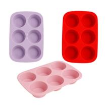 Kit 3 forma silicone muffin bolo cupcake 6 compartimento pratica gourmet compacta assa forno freezer