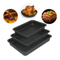 Kit 3 Formas Assadeira Retangular Antiaderente Teflon Alumínio 42cm e 31cm Para Bolo Carne Lasanha