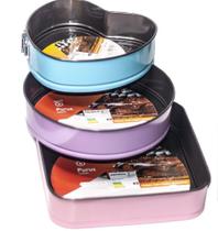 Kit 3 Formas Assadeiras Fundo Removível Colorida Coração - Purus