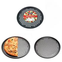 Kit 3 Formas Assadeiras Pizza Furos 31,5cm Redonda Aço Carbono e Antiaderente Acessórios de forno, Utensílios De Cozinha, Acessórios De Cozinha