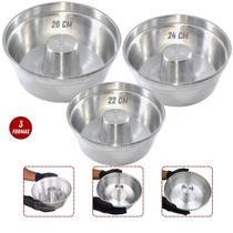 Kit 3 formas bolo pudim 22/24/26 cm alumínio cone alto borda Kit 3 formas bolo pudim 22/24/26 cm alumínio cone alto borda