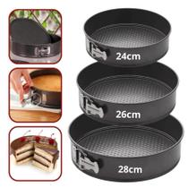 Kit 3 Formas Bolo Torta Antiaderente Com Fundo Removível Cinza escuro Kit de Forma fundo removível Forma de bolo antiaderente para bolo Cozinha