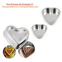 Kit 3 Formas de Bolo Coração - Forma Coração Ballerine 26cm + Kit Coração N 1e 2 em Alumínio Grosso