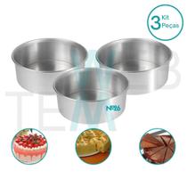 Kit 3 Formas de Bolo Redonda Alta 10x26 Alumínio Sustentável para Bolo Cheesecake Tortas Cozimento Uniforme Fácil Limpeza Uso Caseiro e Profissional