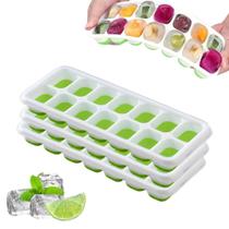 Kit 3 Formas de Gelo 14 Cubos Retangular em Silicone Verde com Tampa Rígida