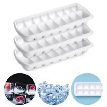 Kit 3 Formas De Gelo 16 Cubos Plástico C/ Tampa Livre Branco