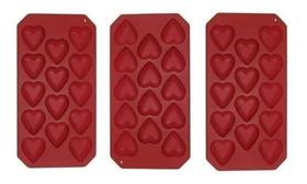 Kit 3 Formas De Gelo Coração Silicone Plus Vermelha 22cm