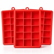 Kit 3 Formas de Gelo Silicone 15 cubos Vermelho Quadrado Grandes Flexível Para Drinks Whisky - Yab