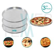 Kit 3 Formas de Pizza nº 32 de Alumínio Sustentável, Cozimento Uniforme, Fácil Limpeza e Durabilidade, Ideal para Uso Caseiro e Profissional