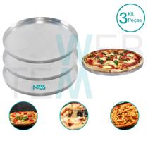 Kit 3 Formas de Pizza nº 35 de Alumínio Sustentável, Cozimento Uniforme, Fácil Limpeza e Durabilidade, Ideal para Uso Caseiro e Profissional