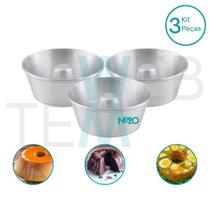 Kit 3 Formas de Pudim 8x20cm Alumínio Sustentável para Bolo com Furo Cuscuz Sobremesa Cozimento Uniforme Fácil Limpeza para Uso Caseiro e Profissional