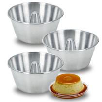 Kit 3 Formas de Pudim e Bolo 12 cm Mini Assadeiras Redondas com Cone Kit 3 Formas de Pudim e Bolo 12 cm Mini Assadeiras Redondas com Cone