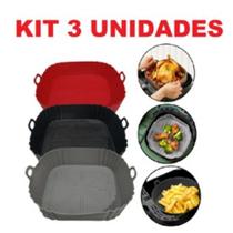 Kit 3 Formas de Silicone Quadrada 16x16cm Assadeira Air Fryer e Forno Forma para Fritadeira Elétrica com Alça