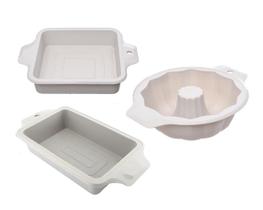 Kit 3 Formas Flexível de Silicone Para Pães Pudim Bolo