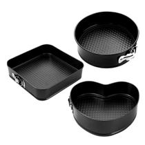 Kit 3 Formas Fundo Removível Antiaderente Para Assar Bolos Tortas Formato Coração Redondo E Quadrado Jogo Assadeiras Multiuso Para Cozinha
