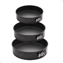 Kit 3 Formas Fundo Removível Jogo Antiaderente Bolo Torta Doces