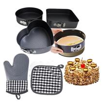 Kit 3 Formas Fundo Removível + Luva Térmica Suporte Panelas